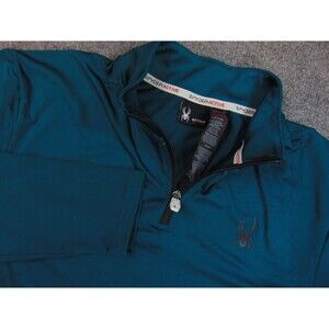 Spyder Active Shirt Mens Med Teal Stretch 1/4 Zip Pullover Pocket Ski Base Layer